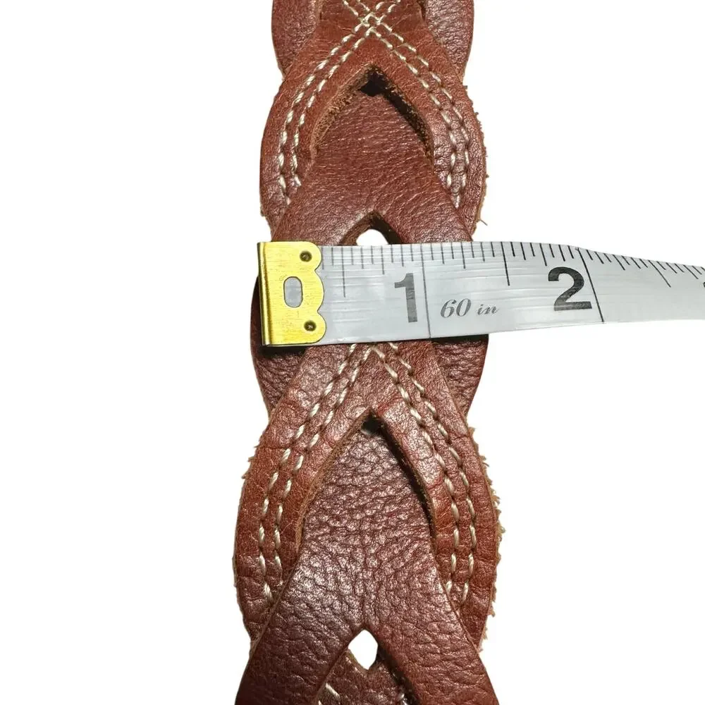 Lucky Brand | Women | Braided Walnut Interlock Brass Buckle Leather Belt | Large